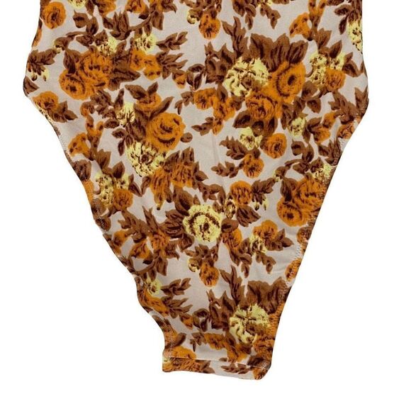 Jonathan Simkhai Ingrid Deep V One Piece Swimsuit 70s Floral Brown Orange XS New - Picture 8 of 14